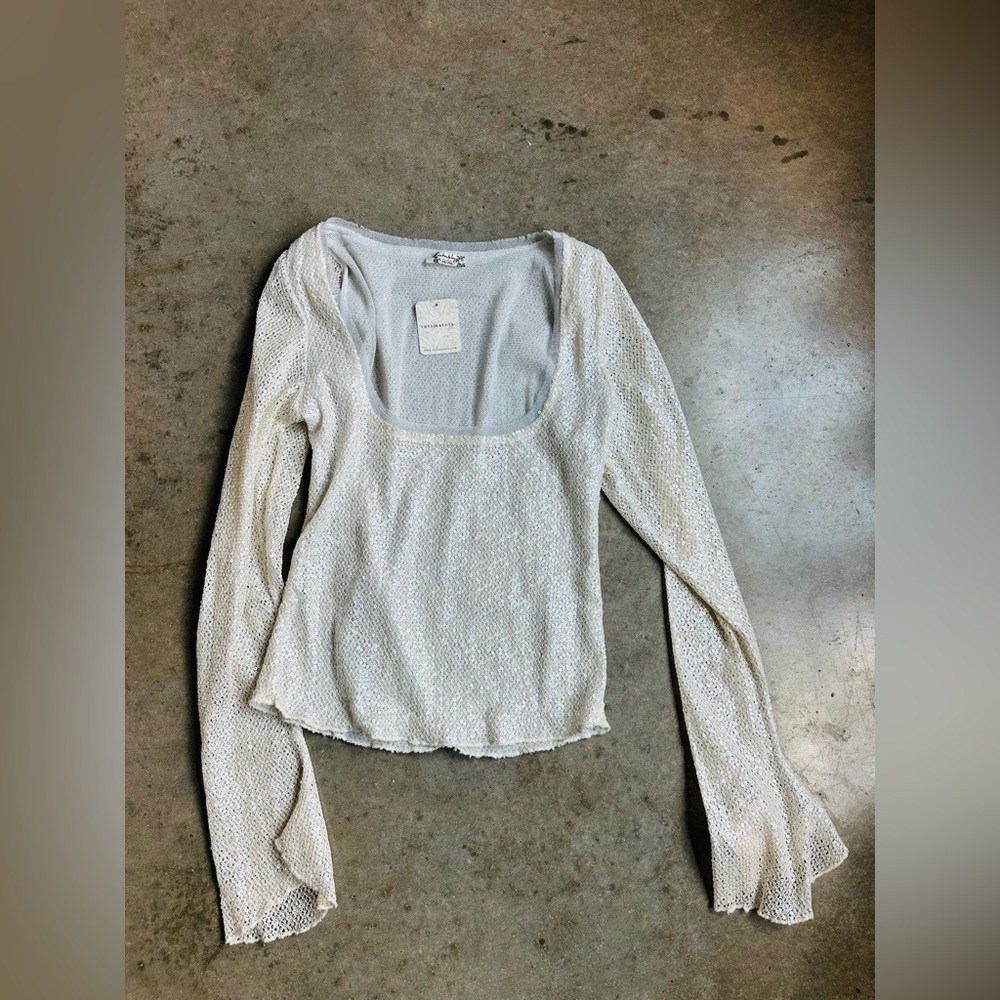 Free people ivory sequin square neck top nwt medium